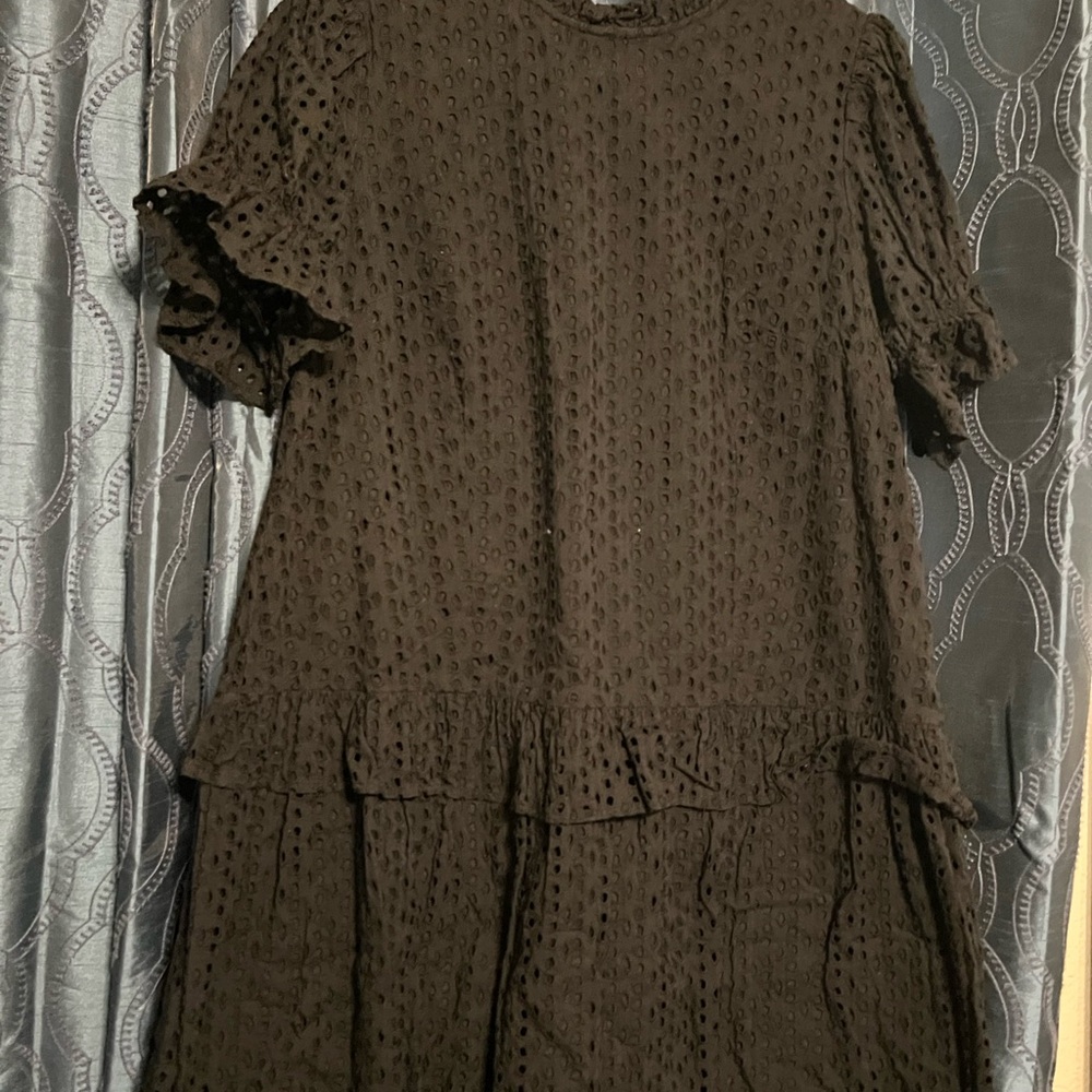 Black Mini Tiered Ruffled Dress with Puff Sleeves